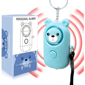 Personal Alarm Keychain - 130dB Safety Self Defense for Women Girl Kids Elderly, Multi-Function with LED Light, Cute Portable Security Safe Sound Siren (Cyan)
