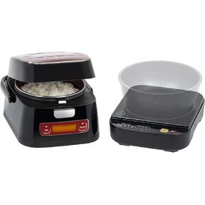 2-in-1 Rice Cooker and Induction Cooktop Burner, 3-Cup (Uncooked) / 6-Cup (Cooked) and Warmer, Portable and Compact IH Cooktop with Calorie Counter and Timer, 7 Cooking Modes