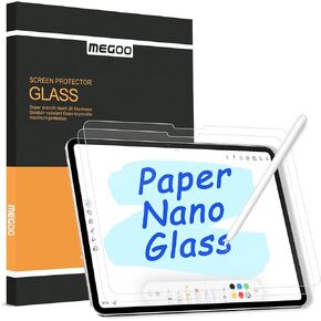 Megoo 2 Pack Like Paper Screen Protector for iPad Air 11 inch M2 (2024), Glass Anti-glare, Drawing And Writing Like Paper, No Bubble, Apple Pencil Compatible, 9H Anti-Drop Screen Protection
