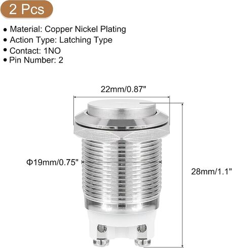 uxcell Latching Metal Push Button Switch 16mm Mounting Dia 1NO Silver LED Light, High Head, 2pcs in Saudi Arabia