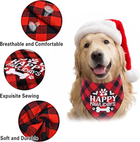 Christmas Dog Cat Bandana, Holiday Bib Santa Claus and Snowflake Pattern for Large Medium Small Puppies Pets in Saudi Arabia