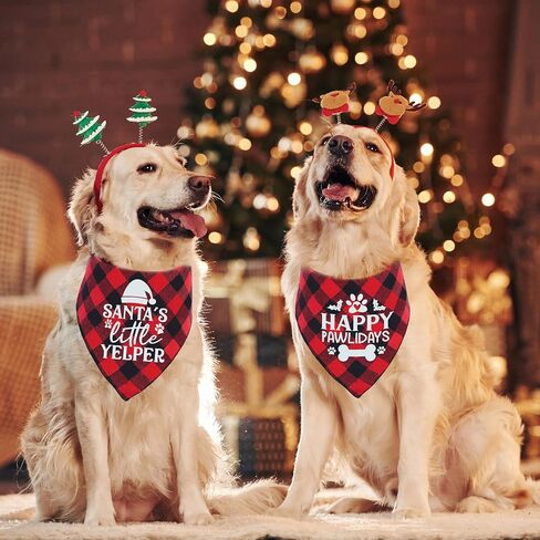 Christmas Dog Cat Bandana, Holiday Bib Santa Claus and Snowflake Pattern for Large Medium Small Puppies Pets in Saudi Arabia