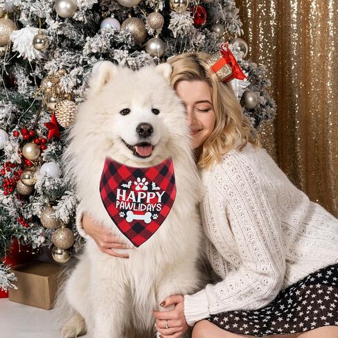 Christmas Dog Cat Bandana, Holiday Bib Santa Claus and Snowflake Pattern for Large Medium Small Puppies Pets in Saudi Arabia
