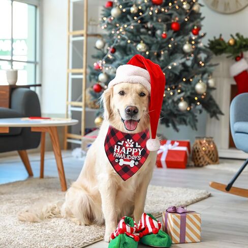 Christmas Dog Cat Bandana, Holiday Bib Santa Claus and Snowflake Pattern for Large Medium Small Puppies Pets in Saudi Arabia