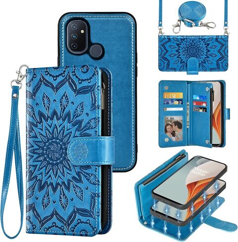 Phone Case for OnePlus Nord N100 Zipper Wallet Magnetic Detachable Cell Cover with Screen Protector Crossbody Lanyard Strap Flip Card Holder Slot One Plus N 100 4G 1 Plus 1plus One+ 1+ 100N Gray in Saudi Arabia