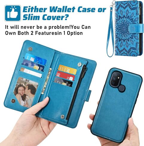 Phone Case for OnePlus Nord N100 Zipper Wallet Magnetic Detachable Cell Cover with Screen Protector Crossbody Lanyard Strap Flip Card Holder Slot One Plus N 100 4G 1 Plus 1plus One+ 1+ 100N Gray in Saudi Arabia