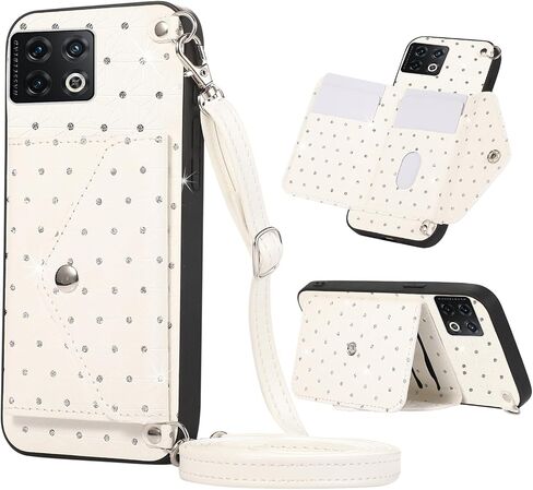 Phone Case for OnePlus 10 Pro One Plus 10Pro 5G Wallet Cover with Crossbody Shoulder Strap Stand Leather Card Holder Credit Pocket Cell Accessories On 1Plus 1 + Plus10 1+ Pro Ten Girls White in Saudi Arabia