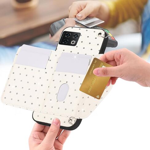 Phone Case for OnePlus 10 Pro One Plus 10Pro 5G Wallet Cover with Crossbody Shoulder Strap Stand Leather Card Holder Credit Pocket Cell Accessories On 1Plus 1 + Plus10 1+ Pro Ten Girls White in Saudi Arabia