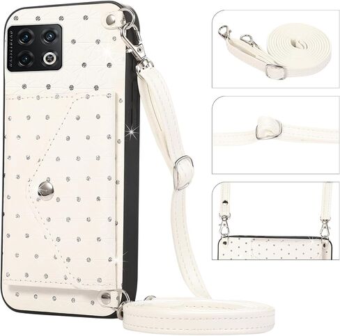 Phone Case for OnePlus 10 Pro One Plus 10Pro 5G Wallet Cover with Crossbody Shoulder Strap Stand Leather Card Holder Credit Pocket Cell Accessories On 1Plus 1 + Plus10 1+ Pro Ten Girls White in Saudi Arabia