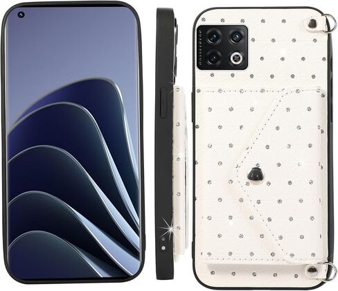 Phone Case for OnePlus 10 Pro One Plus 10Pro 5G Wallet Cover with Crossbody Shoulder Strap Stand Leather Card Holder Credit Pocket Cell Accessories On 1Plus 1 + Plus10 1+ Pro Ten Girls White in Saudi Arabia