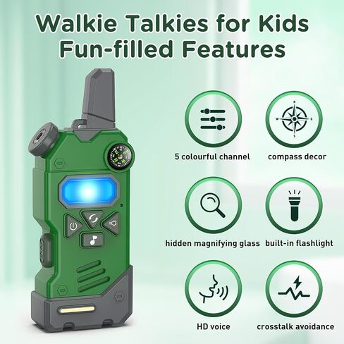 Walkie Talkies for Kids with Colourful Channels,Fun Toy with Compass Flashlight and Magnifying Glass,Perfect Christmas Birthday Gift Toy Gifts for 3 4 5 6 7 8 9-12 Year Old Boys Girls in Saudi Arabia