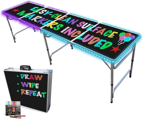 PARTYPONG PartyTable 8 Foot or 4 Foot Portable Folding Adjustable Table w/LED Lights & Erasable Surface in Kuwait