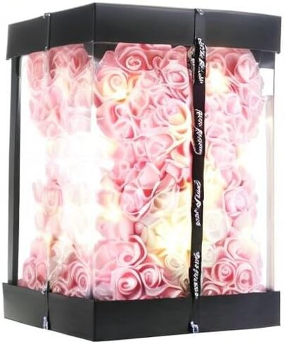 Rose Flower Bear-Hand Made rose Teddy Bear,Best Artificial Decoration gifts for mom, gifts for girls,unique gifts,birthday gifts,The Perfect Party Clear Gift Box (Light pink) in Saudi Arabia