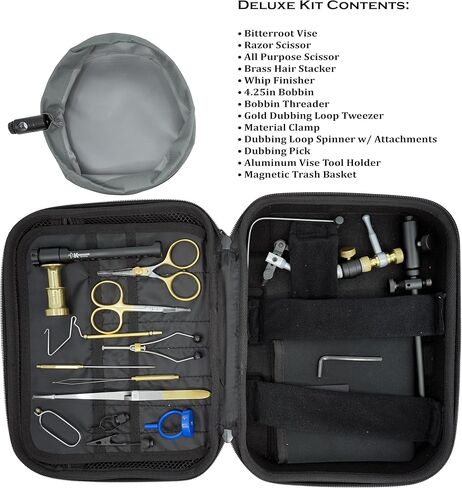 مجموعة Kingfisher Fly Tying Bitterroot True Rotary Fly Tying Vise الفاخرة، مع أدوات in Saudi Arabia