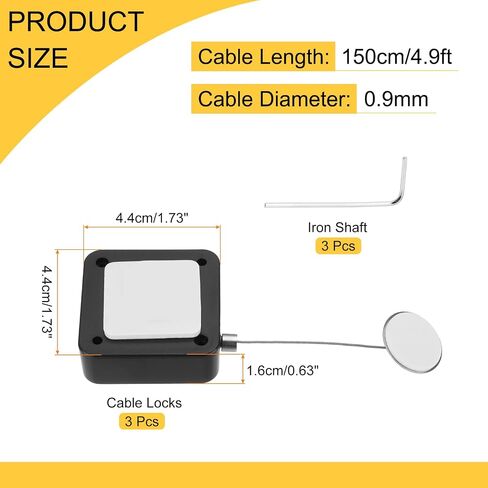 MECCANIXITY 4.9 ft Retractable Cable Lock with Adhesive Round Patch Remote Control Security Lock with Adjustable Cord Tether Anti Theft for Laptop, TV, 600g, Black, 3 Pack in Saudi Arabia