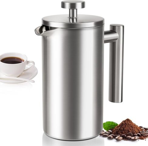 French Press Coffee Maker, Sturdy Insulated Coffee Press, Stainless Steel Mini Camping Coffee Maker, Small French Press, Elegant Travel Coffee Pot, 1-2 Cup Capacity, Silver 12 OZ/350ml in Saudi Arabia