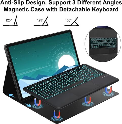 Tablet Keyboard Case for Galaxy Tab S7 FE(5G) 2021 / S8 Plus 2022 - Backlight Detachable Bluetooth Keyboard with Touchpad, Smart Protective Folio Case withSPenHolder for Galaxy Tab S7 Plus,Blue in Saudi Arabia