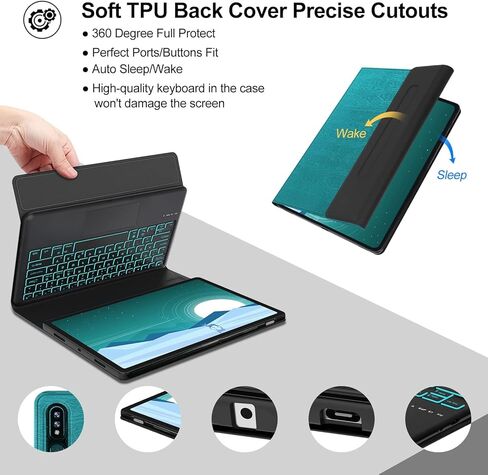 Tablet Keyboard Case for Galaxy Tab S7 FE(5G) 2021 / S8 Plus 2022 - Backlight Detachable Bluetooth Keyboard with Touchpad, Smart Protective Folio Case withSPenHolder for Galaxy Tab S7 Plus,Blue in Saudi Arabia