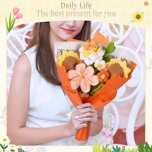 Crochet Flowers Gifts for Women,Flowers Gifts for Mom Wife, 7Pcs Handmade Completed Crochet Flowers Bouquet for Women Best Friend Girlfriend Anniversary Graduation Day Wedding Home in Saudi Arabia