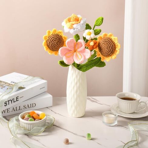 Crochet Flowers Gifts for Women,Flowers Gifts for Mom Wife, 7Pcs Handmade Completed Crochet Flowers Bouquet for Women Best Friend Girlfriend Anniversary Graduation Day Wedding Home in Saudi Arabia