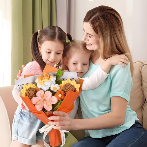 Crochet Flowers Gifts for Women,Flowers Gifts for Mom Wife, 7Pcs Handmade Completed Crochet Flowers Bouquet for Women Best Friend Girlfriend Anniversary Graduation Day Wedding Home in Saudi Arabia