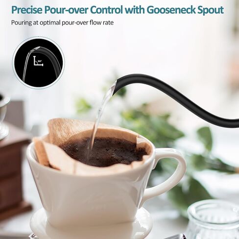 Electric Gooseneck Kettle, Pour-Over Coffee & Tea Kettle Water Boiler, Ultra Fast Heating Electric Kettles With 1000 Watts, 27oz/0.8L Stainless Steel BPA-Free Interior, Black in Saudi Arabia