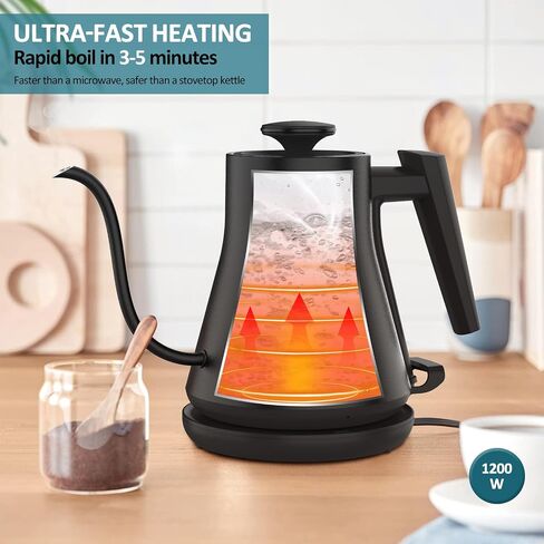 Electric Gooseneck Kettle, Pour-Over Coffee & Tea Kettle Water Boiler, Ultra Fast Heating Electric Kettles With 1000 Watts, 27oz/0.8L Stainless Steel BPA-Free Interior, Black in Saudi Arabia