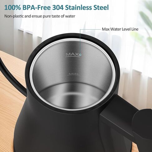 Electric Gooseneck Kettle, Pour-Over Coffee & Tea Kettle Water Boiler, Ultra Fast Heating Electric Kettles With 1000 Watts, 27oz/0.8L Stainless Steel BPA-Free Interior, Black in Saudi Arabia