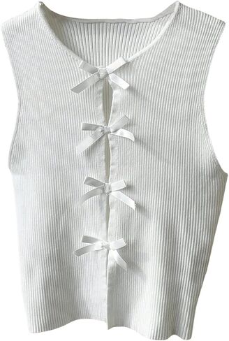 Milumia Women's Bow Front Sweater Vest Cut Out Knit Tank Top in Saudi Arabia