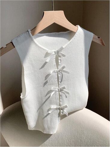 Milumia Women's Bow Front Sweater Vest Cut Out Knit Tank Top in Saudi Arabia