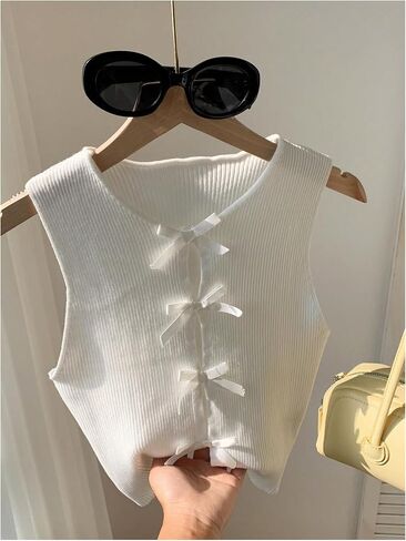Milumia Women's Bow Front Sweater Vest Cut Out Knit Tank Top in Saudi Arabia