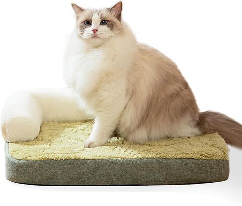 Small Medium Dog Bed, Washable Dog Bed with Removable Cover and Nonskid Bottom, Fuzzy Warm Dog Bed Indoor with Neck Pillow for Dog Cat Sleeping, 30x20 Inches in Saudi Arabia