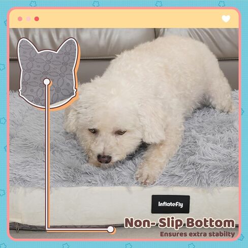 Dog Bed Washable Pet Bed with Waterproof Air Mattress (Fluffy Plush, L-41.3x29.5x4.7in) in Saudi Arabia