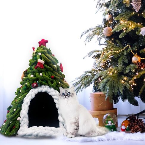 Christmas Tree Cat House, DIY Felt Christmas Tree Cat Bed Set with Decoration, Hideaway House for Cats and Kittens, Make Your Own Pet Indoor Teepee, Christmas Decorations for Family and Friends (A) in Kuwait