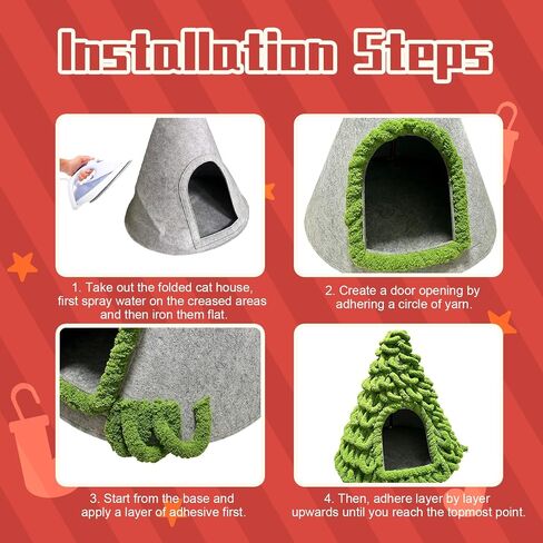 Christmas Tree Cat House, DIY Felt Christmas Tree Cat Bed Set with Decoration, Hideaway House for Cats and Kittens, Make Your Own Pet Indoor Teepee, Christmas Decorations for Family and Friends (A) in Kuwait