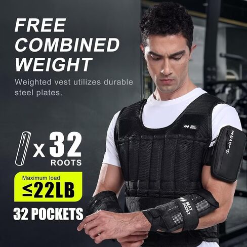 Adjustable Weighted Vest Set 44 lb with Wrist and Ankle Weights for Men Women BeatBoost Weight Vest with 64 Steel Plates Weights for Walking Strength Training Running Workout in Saudi Arabia