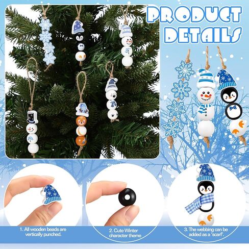 Cinnvoice 240 Pcs Christmas Wood Beads with Twine Santa Gingerbread Man Elf Penguin Snowman Wooden Beads Garland Christmas DIY Crafts Round Beads for Xmas Winter Party Farmhouse Home Decor in Kuwait