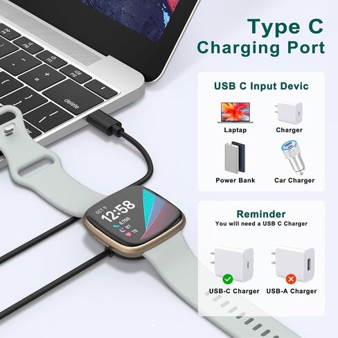 Vancle Charger for Fitbit Sense 2/ Fitbit Sense/Fitbit Versa 3/ Fitbit Versa 4 Smartwatch, USBＡUSB C Replacement Charging Cable for Fitbit Sense 1/2, Versa 3/4 (USB C) in Saudi Arabia