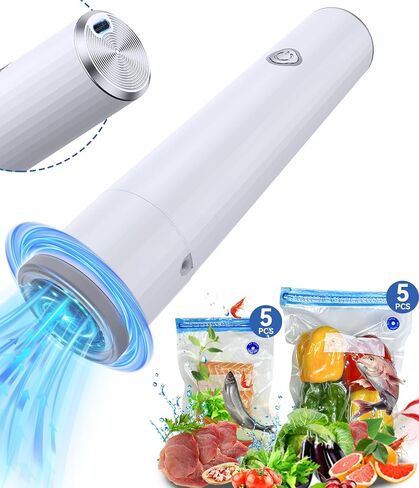 Portable Cordless Handheld Vacuum Sealer with Vacuum Bags - Automatic Pump for Food Preservation, Type-C Charging, Includes (1 Pump+ 5 Large Bags+ and 5 Medium Bags) in Saudi Arabia