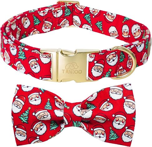 Tunkoo Christmas Dog Collar with Bow Tie - Super Cute Red Cotton Plaid Pet Collar, Adjustable Available in Small Medium Large for Girls Boys Dogs, M in Kuwait