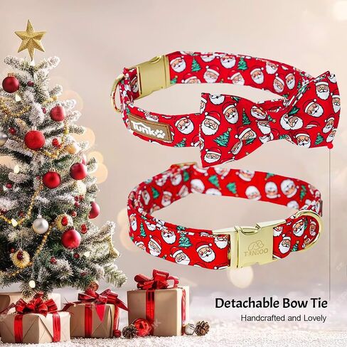 Tunkoo Christmas Dog Collar with Bow Tie - Super Cute Red Cotton Plaid Pet Collar, Adjustable Available in Small Medium Large for Girls Boys Dogs, M in Kuwait
