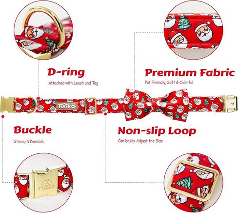 Tunkoo Christmas Dog Collar with Bow Tie - Super Cute Red Cotton Plaid Pet Collar, Adjustable Available in Small Medium Large for Girls Boys Dogs, M in Kuwait
