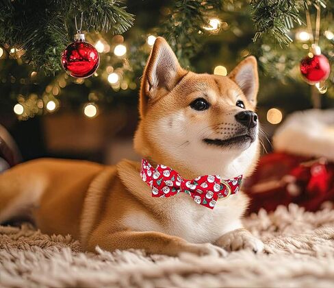 Tunkoo Christmas Dog Collar with Bow Tie - Super Cute Red Cotton Plaid Pet Collar, Adjustable Available in Small Medium Large for Girls Boys Dogs, M in Kuwait