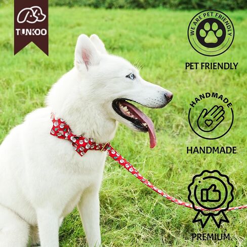 Tunkoo Christmas Dog Collar with Bow Tie - Super Cute Red Cotton Plaid Pet Collar, Adjustable Available in Small Medium Large for Girls Boys Dogs, M in Kuwait