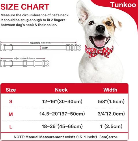 Tunkoo Christmas Dog Collar with Bow Tie - Super Cute Red Cotton Plaid Pet Collar, Adjustable Available in Small Medium Large for Girls Boys Dogs, M in Kuwait