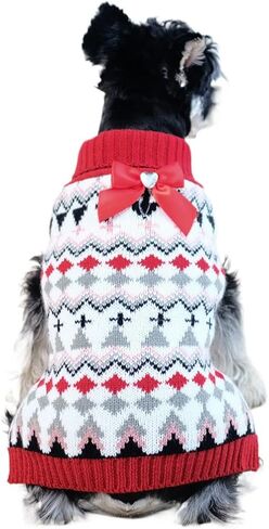 Tangpan Classic Bow-Knot Festive Knit Turtleneck Pet Dog Sweater Fair Isle Puppy Clothes Apparel（Red,M in Saudi Arabia