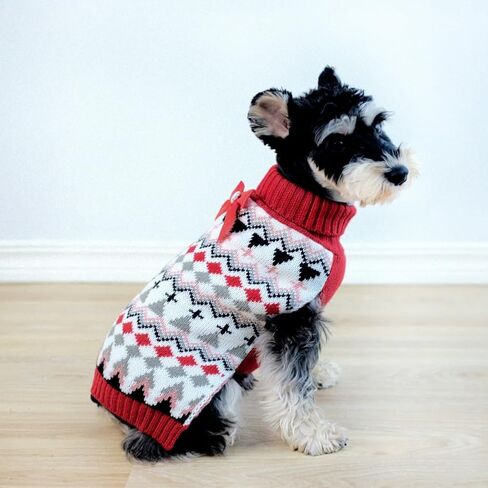 Tangpan Classic Bow-Knot Festive Knit Turtleneck Pet Dog Sweater Fair Isle Puppy Clothes Apparel（Red,M in Saudi Arabia