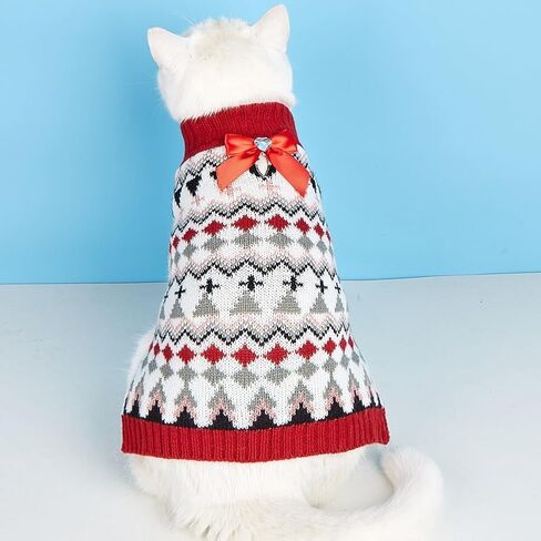 Tangpan Classic Bow-Knot Festive Knit Turtleneck Pet Dog Sweater Fair Isle Puppy Clothes Apparel（Red,M in Saudi Arabia
