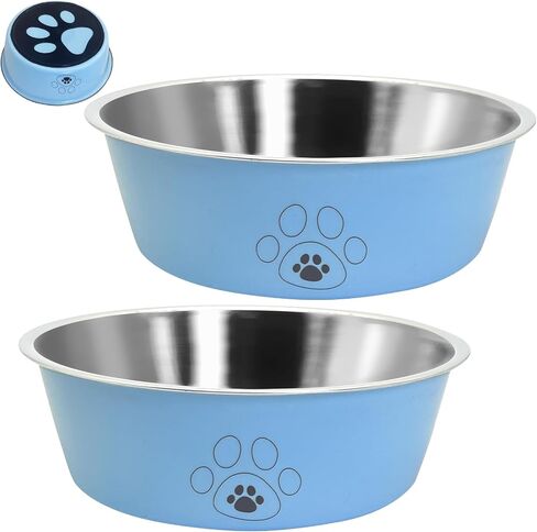 2PCS Stainless Steel Dog Bowls, 27 OZ Non-Slip Puppy Bowls with Suction Cup Silicone Bottom Large Capacity Metal Cat Food and Water Bowls Rubber Base Pet Dish for Small Medium Large Cats Dogs in Saudi Arabia