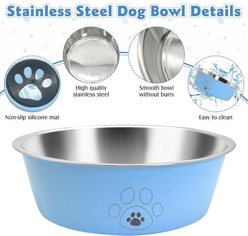 2PCS Stainless Steel Dog Bowls, 27 OZ Non-Slip Puppy Bowls with Suction Cup Silicone Bottom Large Capacity Metal Cat Food and Water Bowls Rubber Base Pet Dish for Small Medium Large Cats Dogs in Saudi Arabia